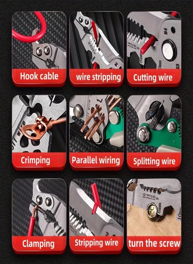 XBEY 9-in-1 Multifunctional Stainless Steel Wire Cutter Foldable Wire Stripper Crimper Cable Cutter Pliers for Cutting Electrical Stripping Tool & Crimping Tool (Needle Wire Cutter) - Image 5